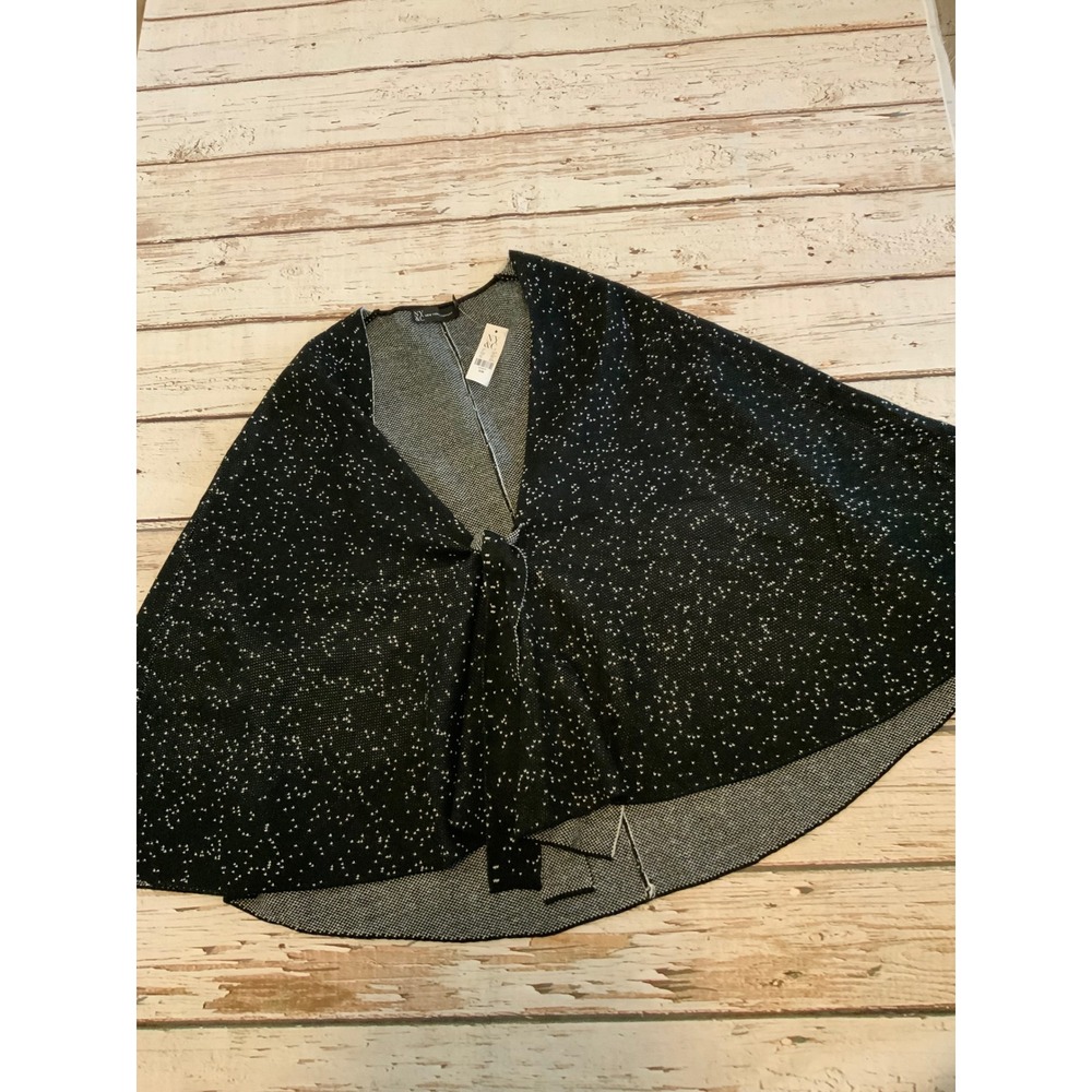New York & Company Womens Black White Speckled Knit Poncho Cape Wrap S/M NWT